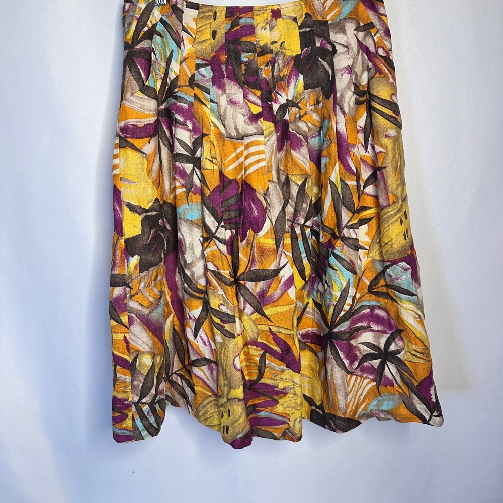 LAFAYETTE 148 New York 100% Linen Tropical Floral Pleated Pocket Skirt Size 8